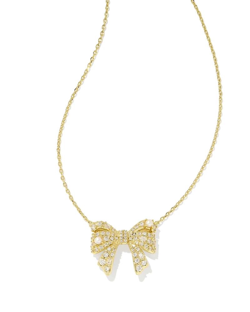 Krista Silver Bow Short Pendant Necklace White Mix