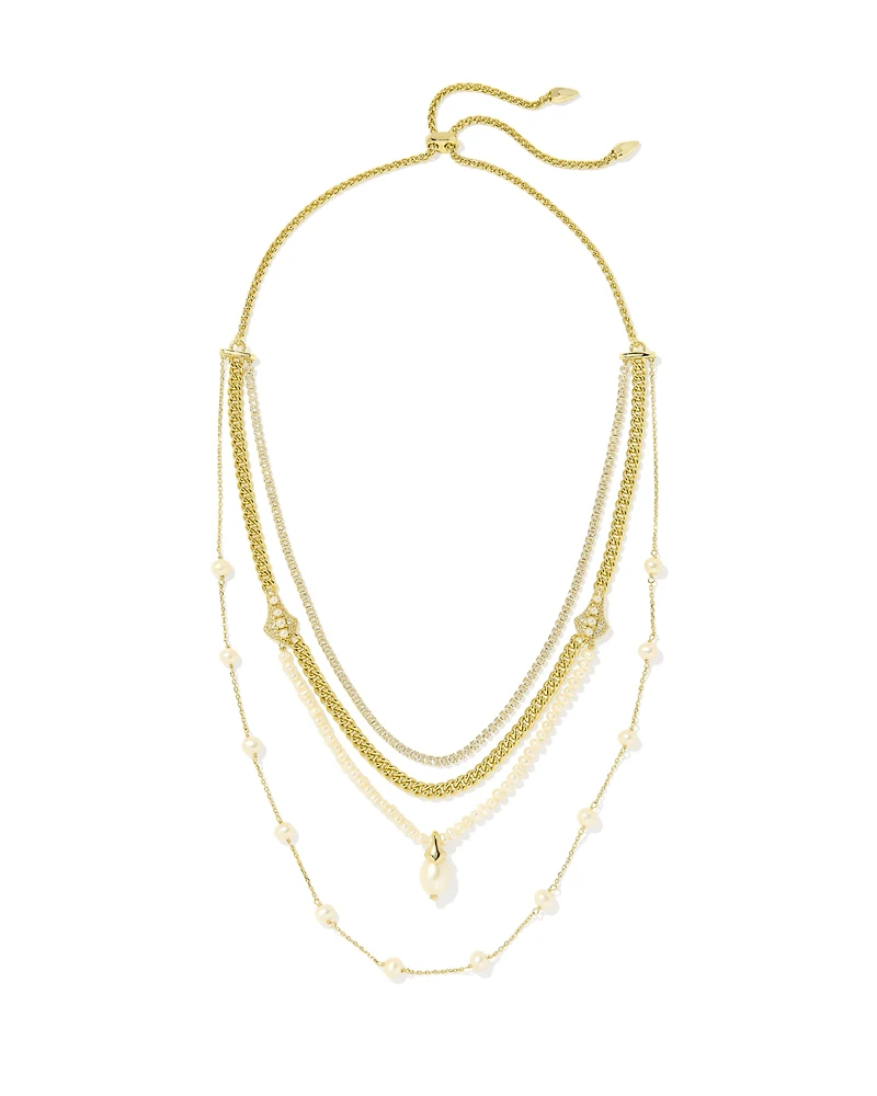 Krista Gold Statement Necklace in White Mix