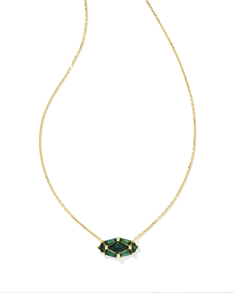 Lindy Rae Elisa Gold Short Pendant Necklace in Green Crystal