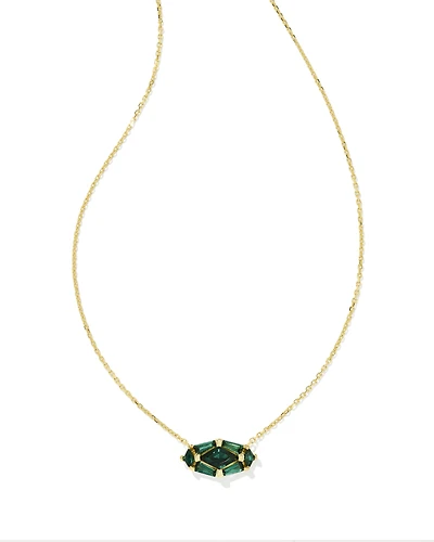 Lindy Rae Elisa Gold Short Pendant Necklace in Green Crystal