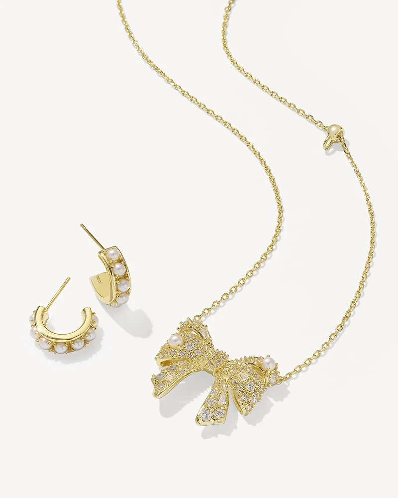 Krista Gold Huggie Earrings in Freshwater Cultured Pearl