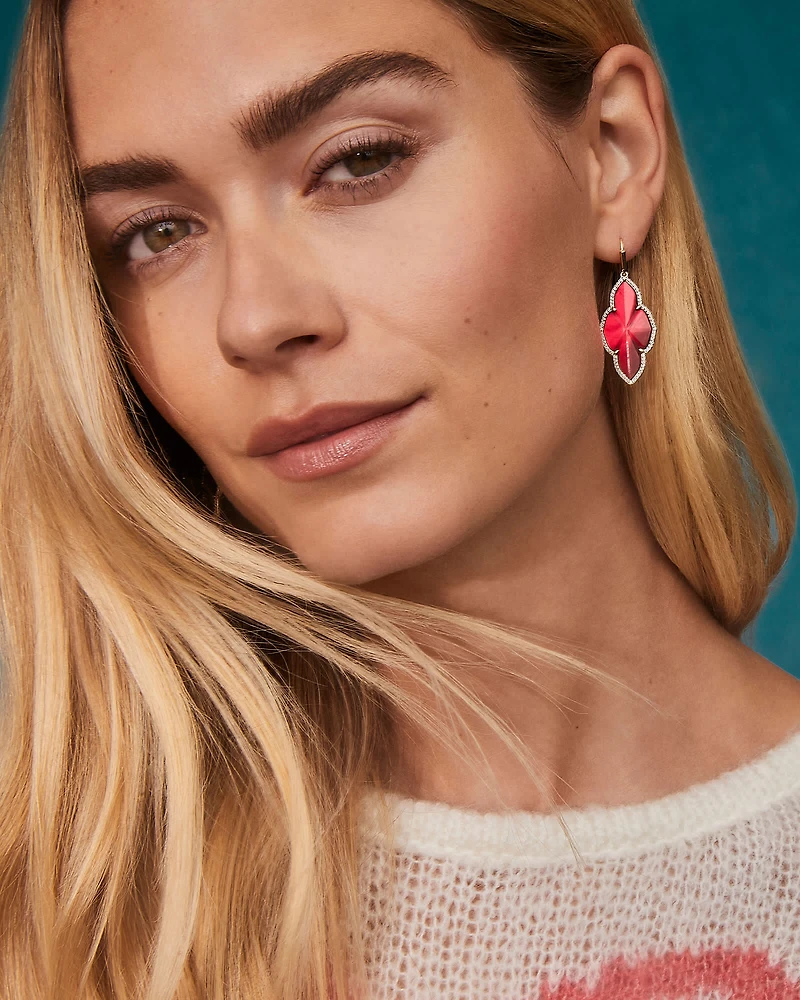 Abbie Gold Pave Frame Drop Earrings Green Illusion
