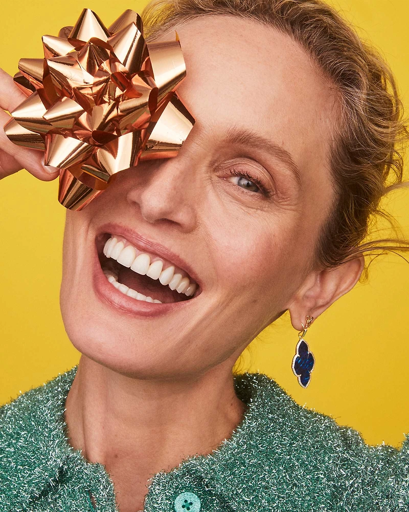 Abbie Gold Pave Frame Drop Earrings in Navy Abalone