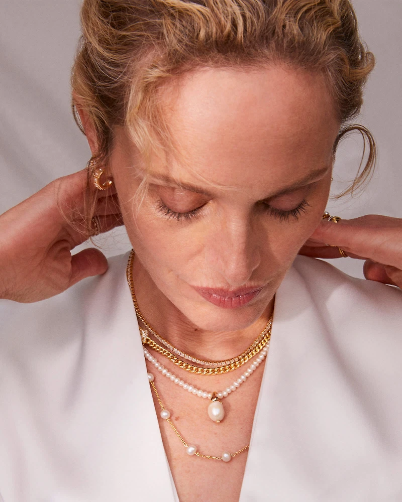 Krista Gold Statement Necklace in White Mix