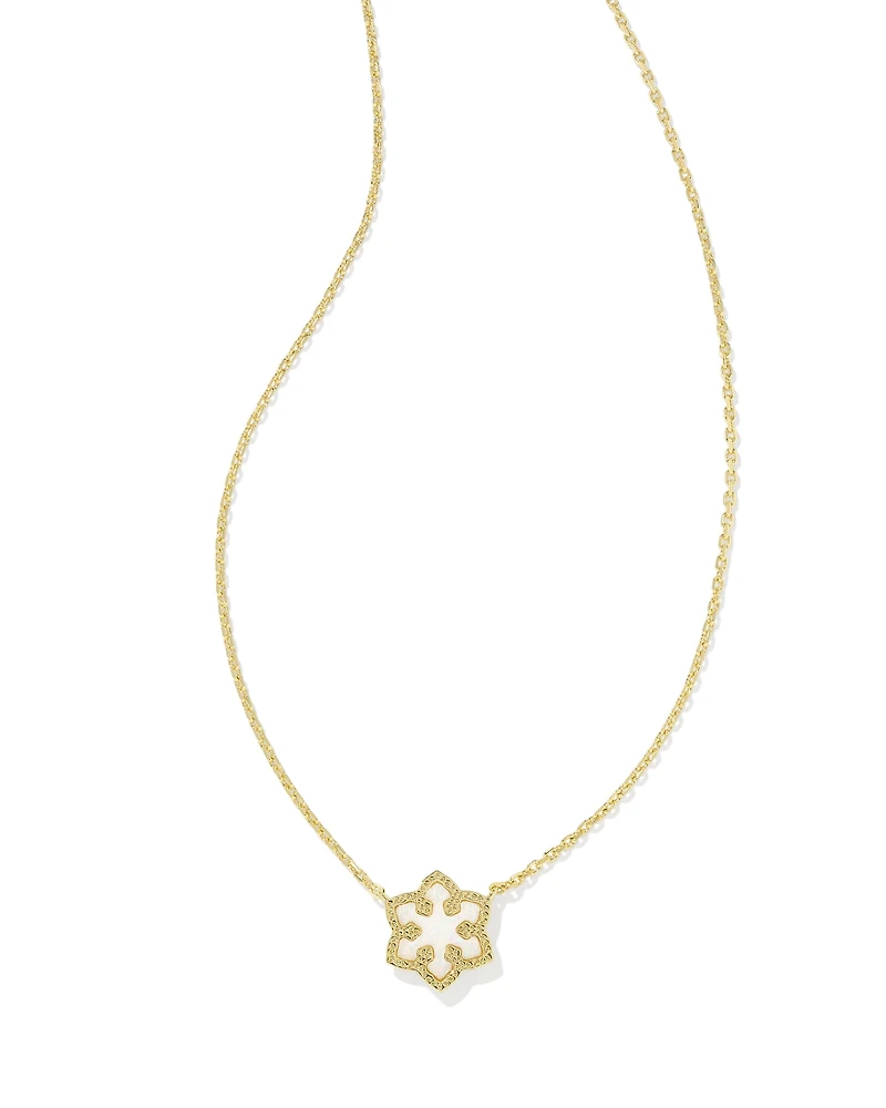 Snowflake Gold Short Pendant Necklace in White Lab Grown Opal