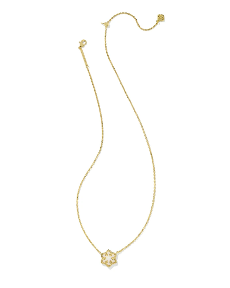 Snowflake Gold Short Pendant Necklace in White Lab Grown Opal