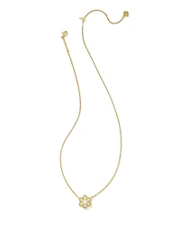 Snowflake Gold Short Pendant Necklace in White Lab Grown Opal