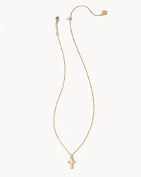 Cross Gold Pendant Necklace in White Lab Grown Opal