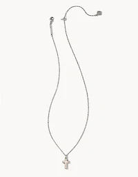 Cross Silver Pendant Necklace in White Lab Grown Opal