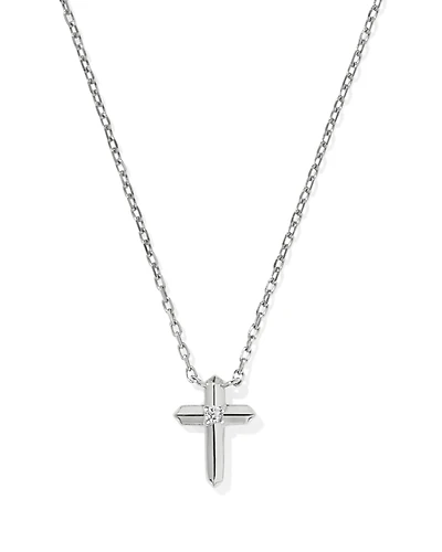 Tiny Cross 14k Yellow Gold Pendant Necklace White Diamond