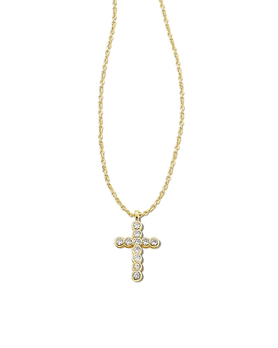 Cross Gold Pendant Necklace White CZ