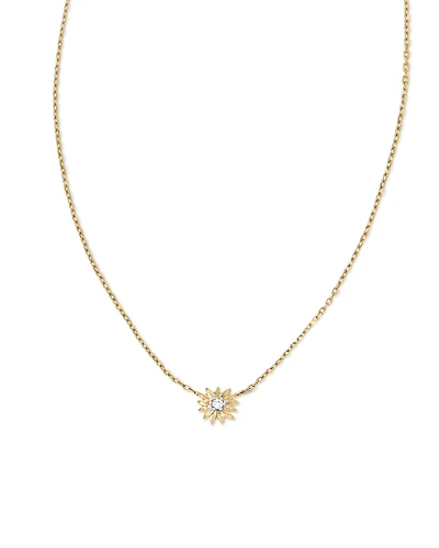Tiny Flower 14k Yellow Gold Pendant Necklace in White Diamond