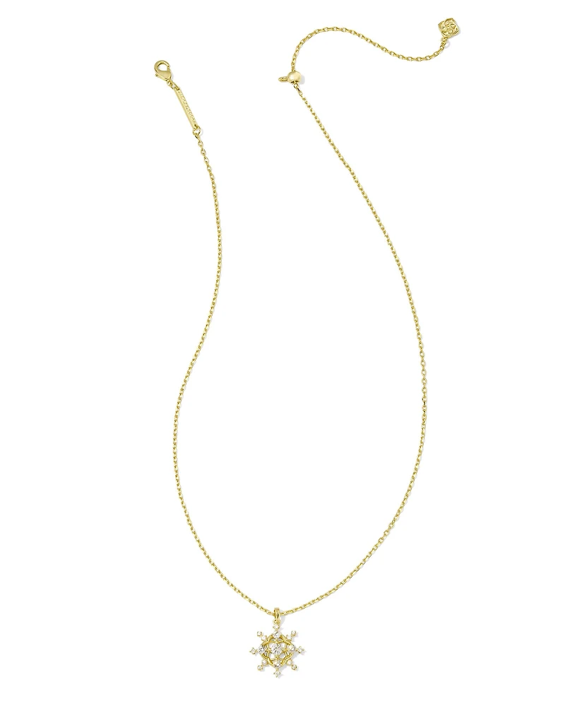 Snow Crystal Gold Short Pendant Necklace in White CZ