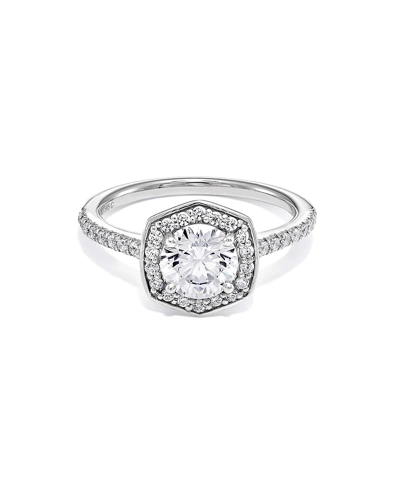 1 ct Lab Grown White Diamond Round Iconic Halo Statement Ring 14k Gold
