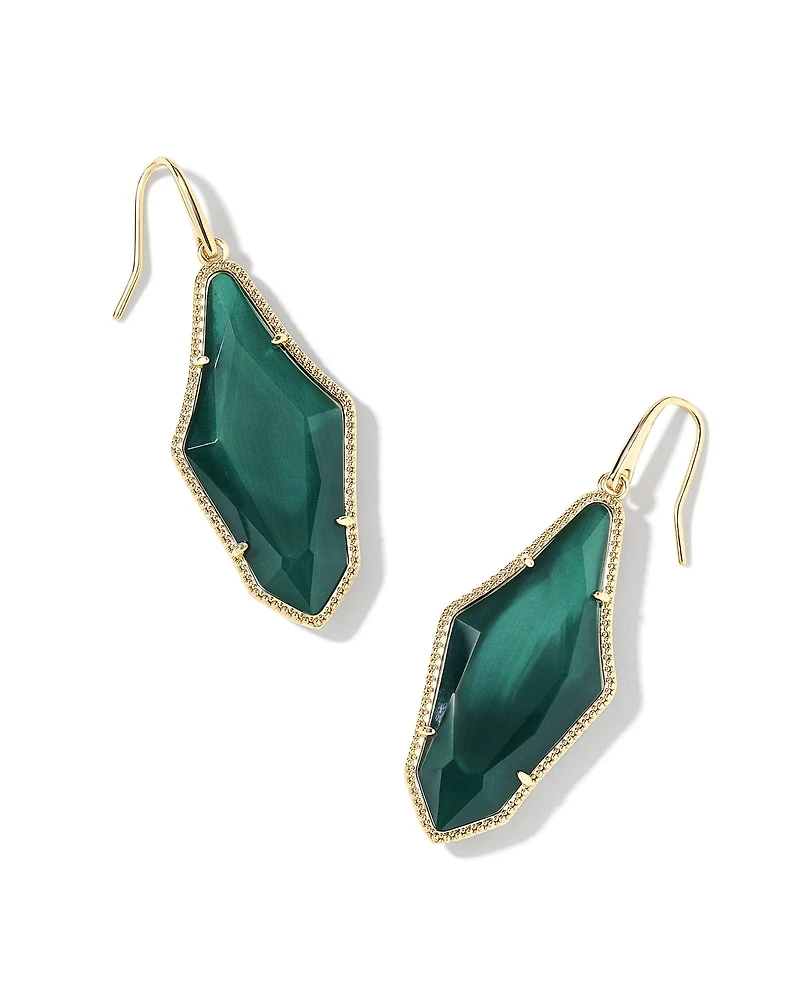 Evelyn Gold Drop Earrings in Dark Green Mother-of-Pearl