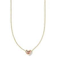 Holland Gold Heart Short Pendant Necklace in Pink Crystal