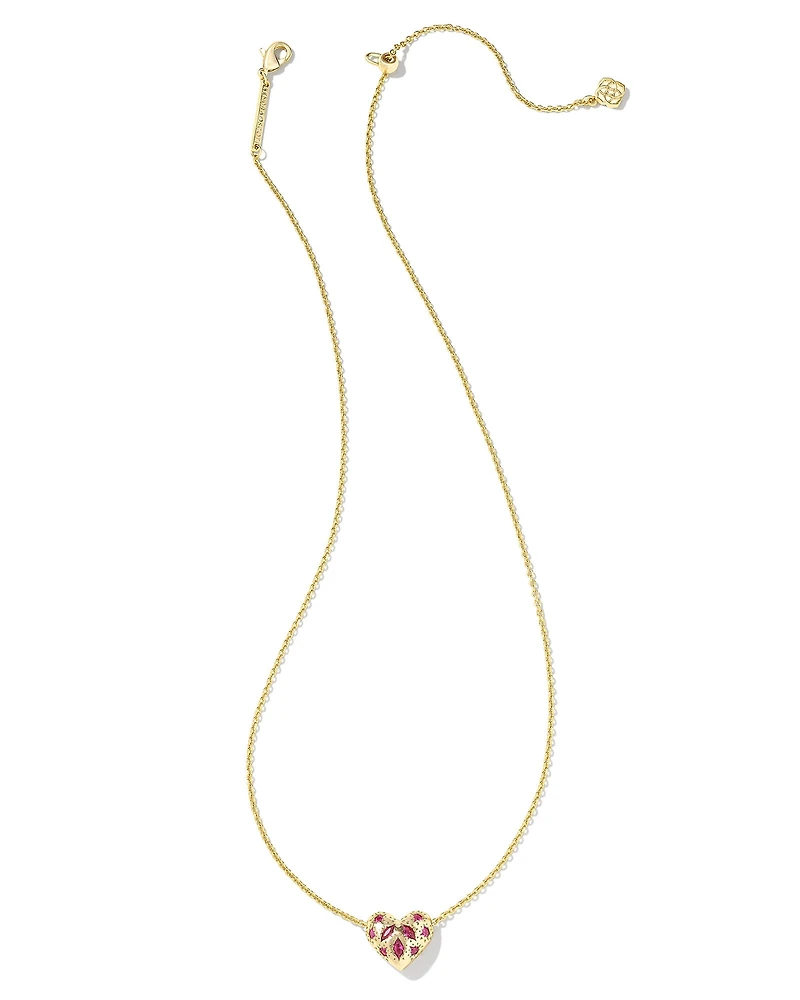 Holland Gold Heart Short Pendant Necklace in Pink Crystal