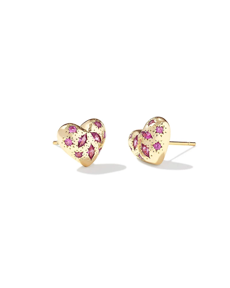 Holland Gold Heart Stud Earrings in White CZ