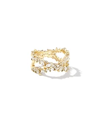 Rosalie Gold Double Band Ring White CZ