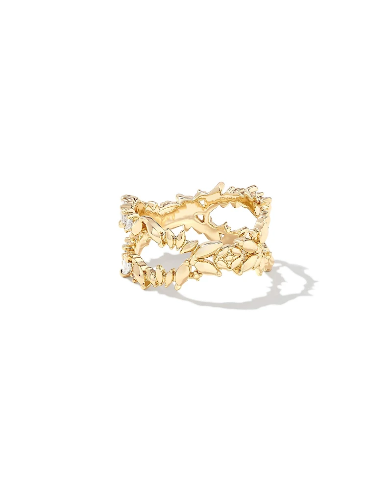 Rosalie Gold Double Band Ring White CZ