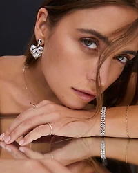 Holland Silver Heart Drop Earrings in White CZ