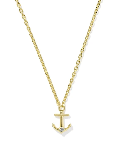 Tiny Anchor 18k Gold Vermeil Pendant Necklace in White Topaz