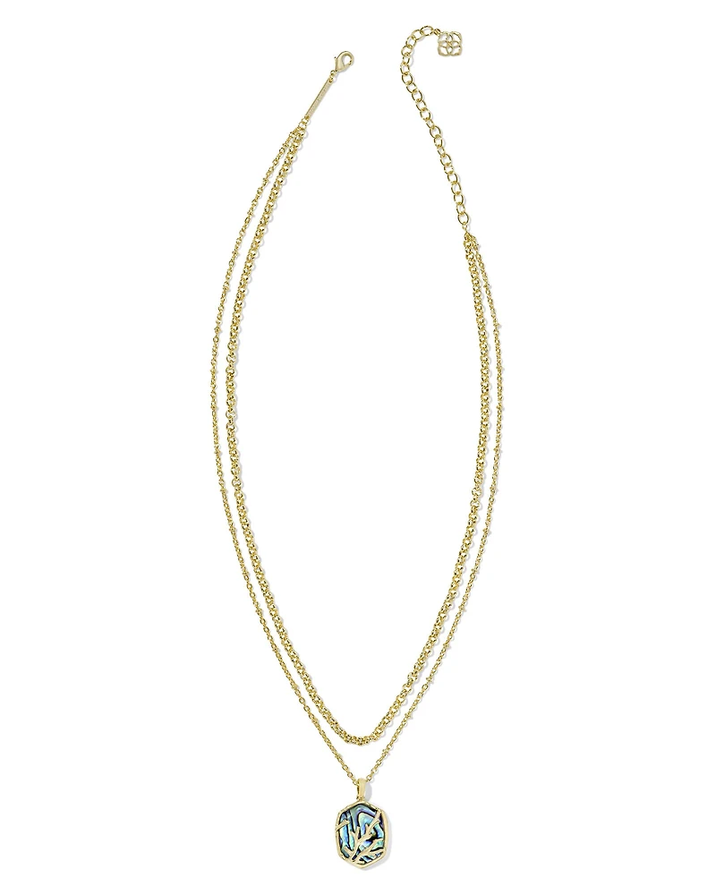 Daphne Gold Coral Frame Multi Strand Necklace Rose Quartz