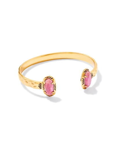 Elton Vintage Gold Etch Frame Cuff Bracelet Rose Quartz