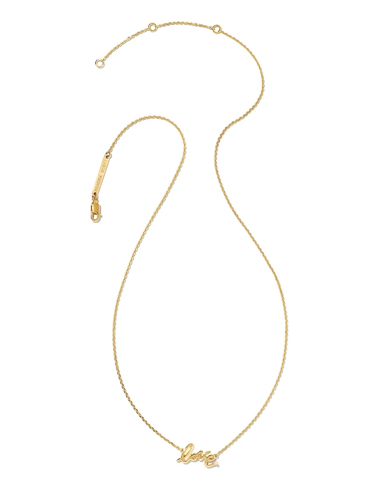 Love Script 18k Gold Vermeil Pendant Necklace in White Sapphire