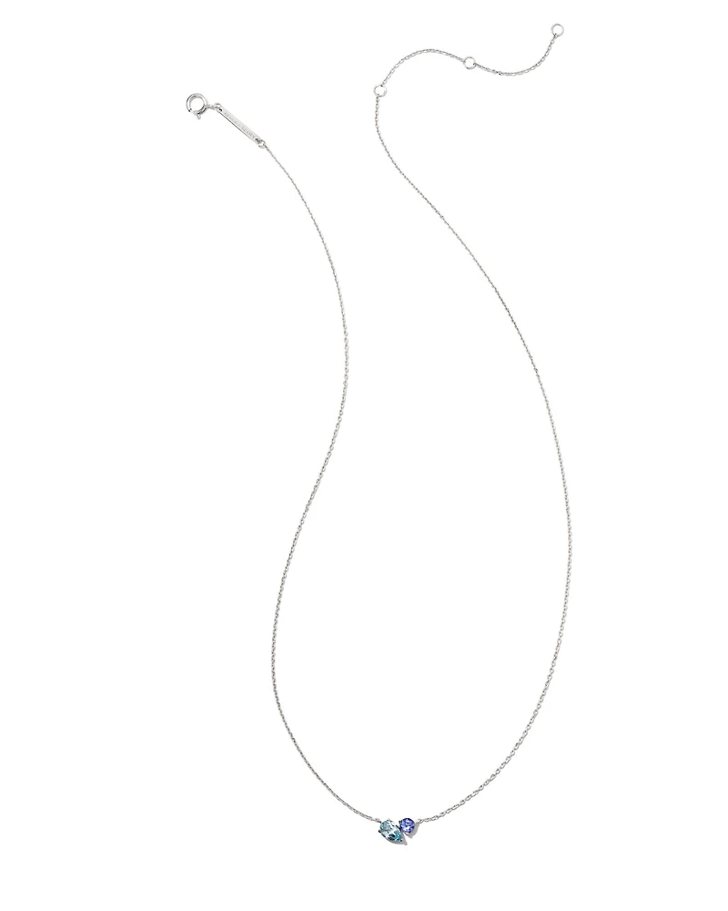 Toi et Moi 14k White Gold Pendant Necklace in Blue Topaz and Tanzanite