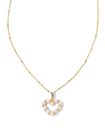 Ashton Gold Heart Short Pendant Necklace in Freshwater Cultured Pearl