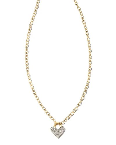 Pave Heart Padlock 14k Yellow Gold Pendant Necklace in White Diamond