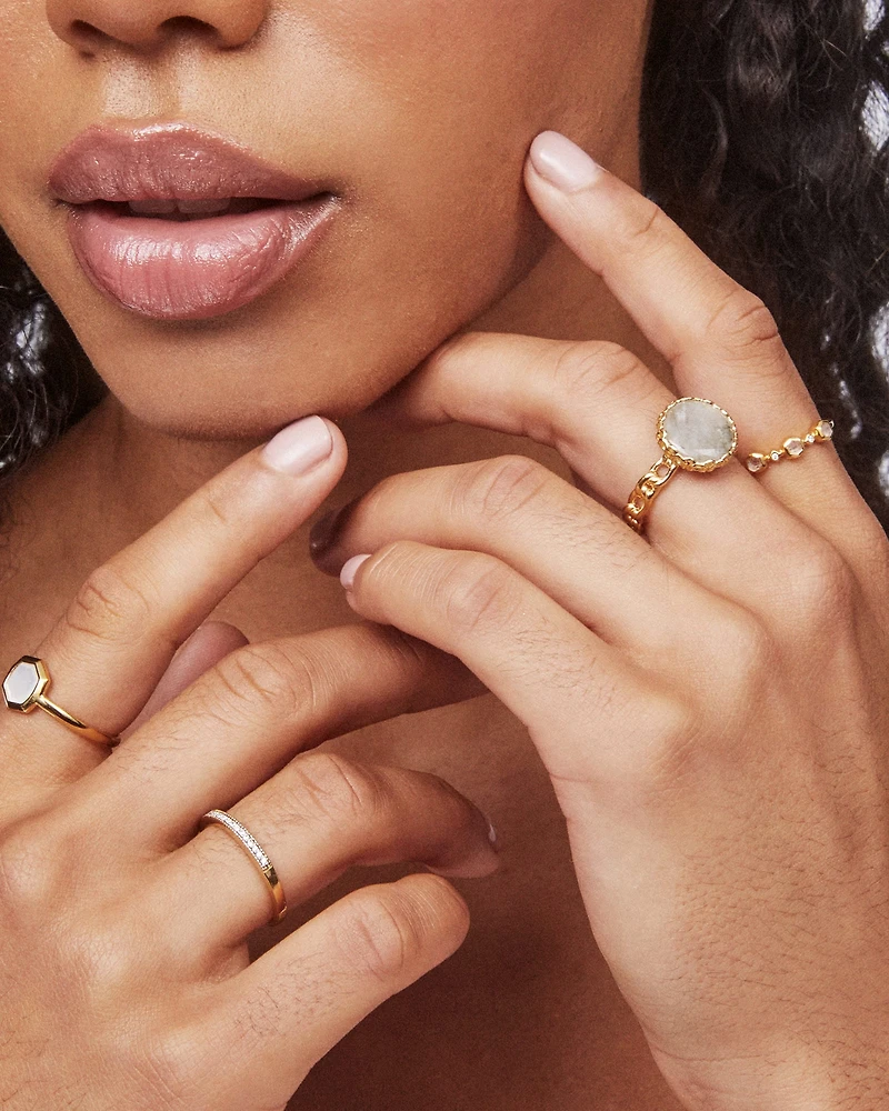 Davie 18k Gold Vermeil Band Ring Rainbow Moonstone