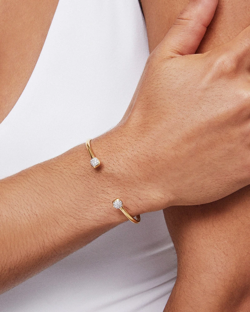 Davie 18k Yellow Gold Vermeil Double Diamond Cuff Bracelet in White Diamond