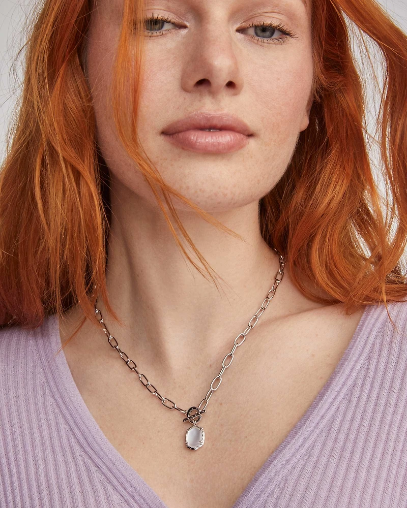 Daphne Convertible Silver Link and Chain Necklace Variegated Turquoise Magnesite