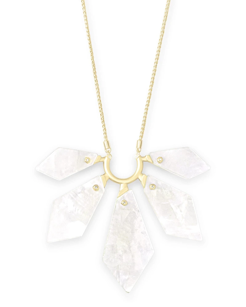 Mari Gold Long Pendant Necklace in Ivory Mother-of-Pearl