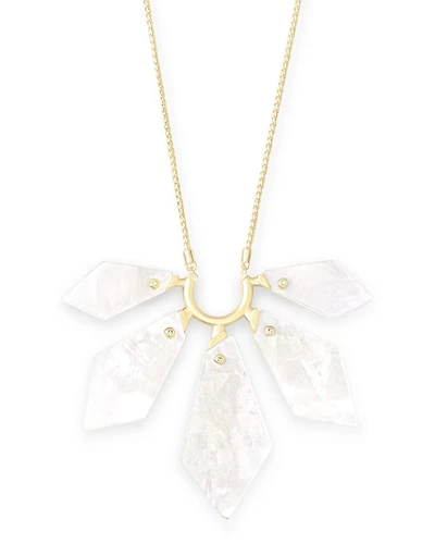 Mari Gold Long Pendant Necklace in Ivory Mother-of-Pearl
