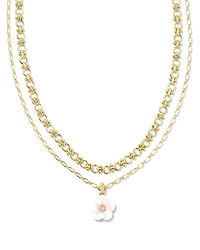 Deliah Gold Multi Strand Necklace in Iridescent Pink White Mix