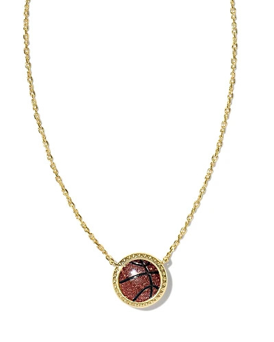 Basketball Silver Short Pendant Necklace Orange Goldstone