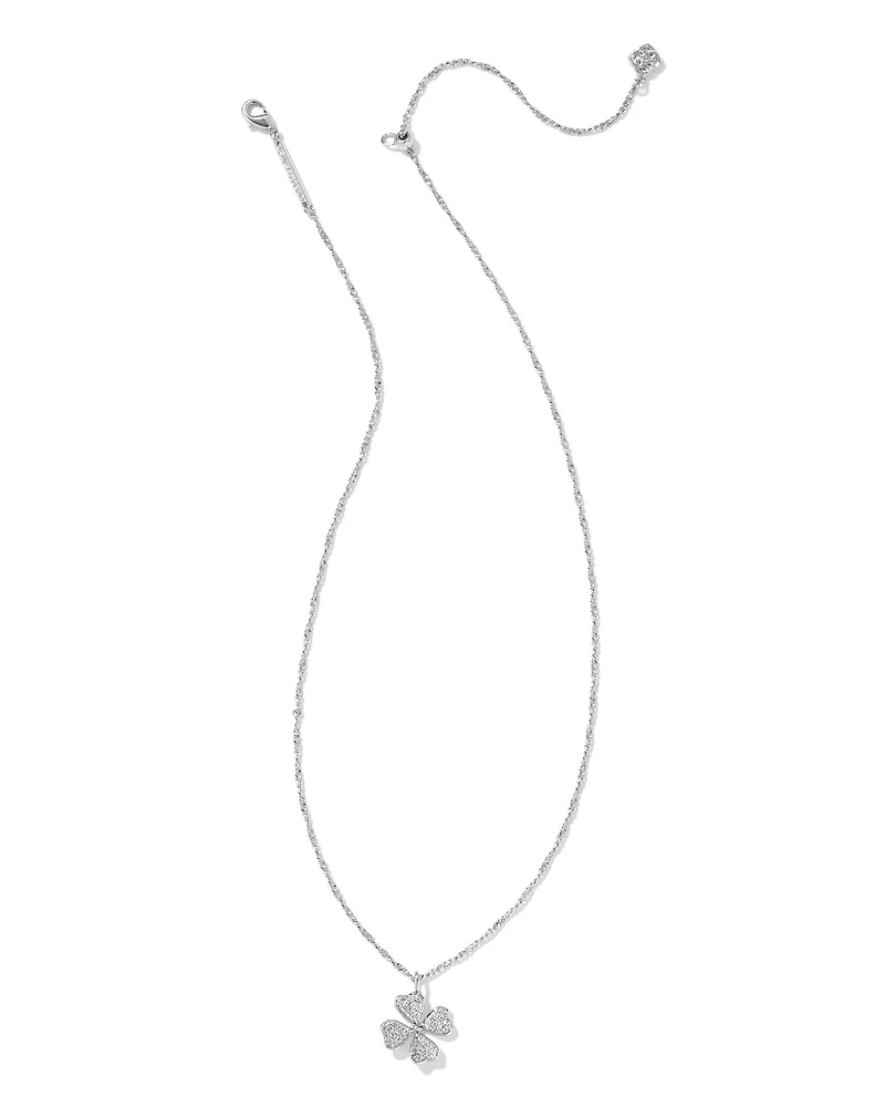 Clover Silver Crystal Short Pendant Necklace in White CZ