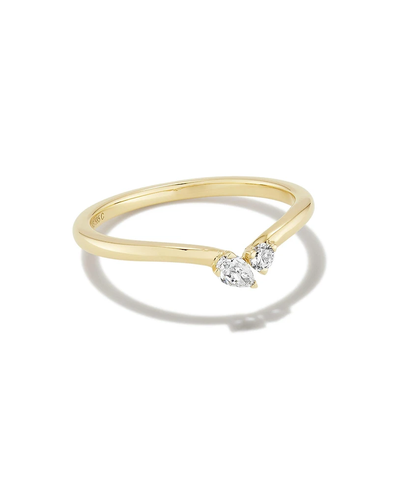 0.16 ct Lab Grown White Diamond Toi et Moi Band Ring 14k Yellow Gold