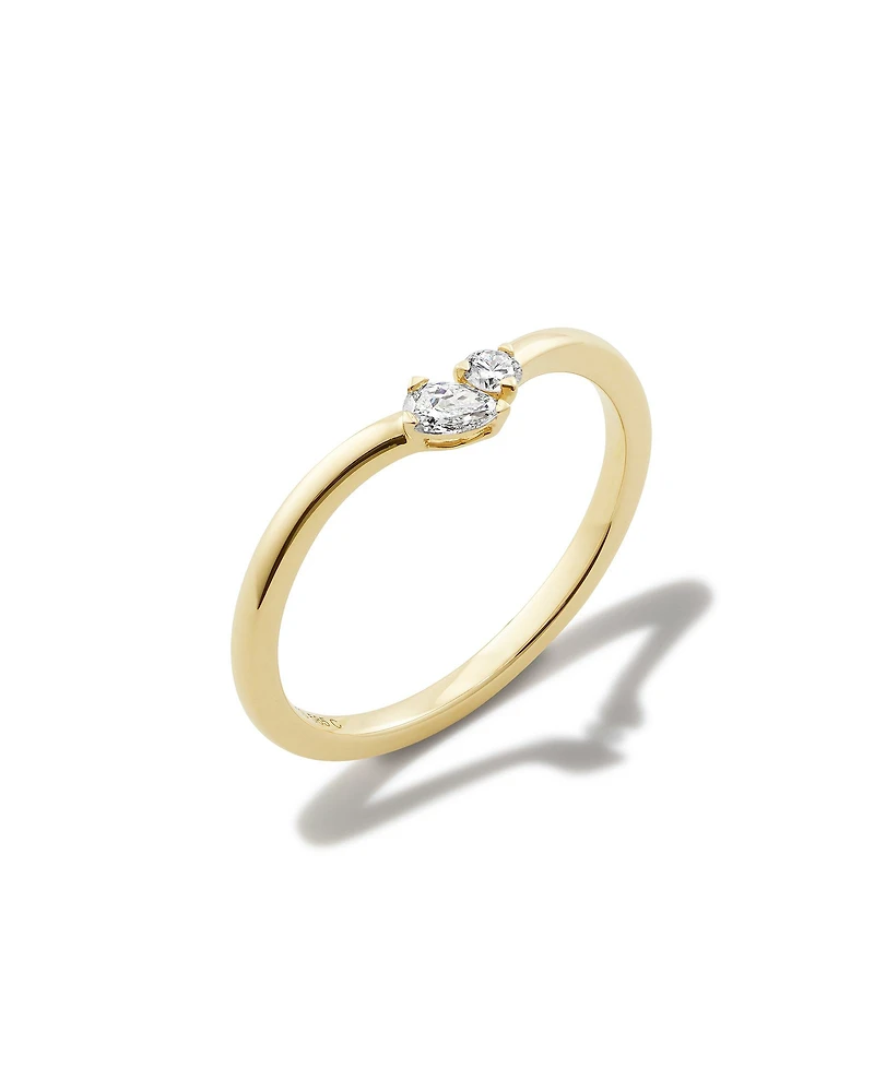 0.16 ct Lab Grown White Diamond Toi et Moi Band Ring 14k Yellow Gold
