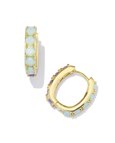 Chandler Gold Huggie Earrings in Green Lilac Mix