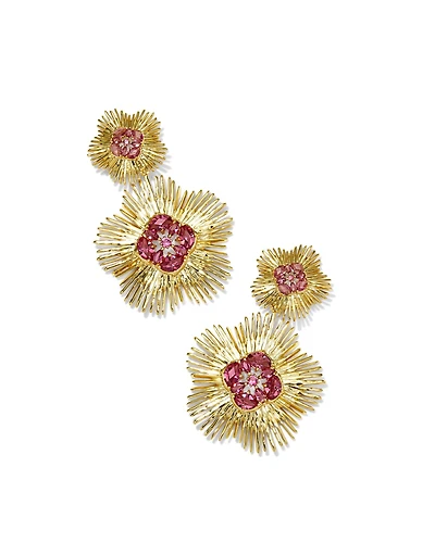 Dira Gold Crystal Statement Earrings in Pink Mix