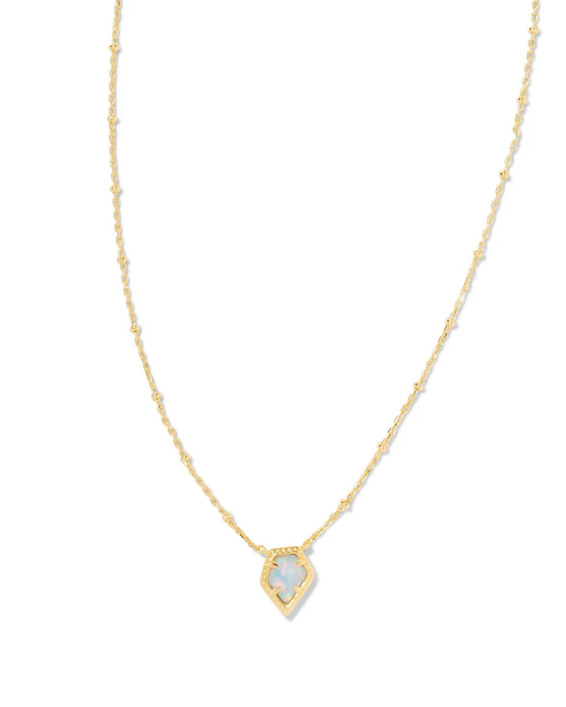 Framed Gold Tess Satellite Short Pendant Necklace in Luster Light Blue Lab Grown Opal