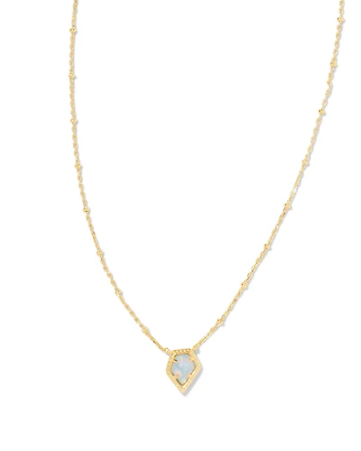 Framed Gold Tess Satellite Short Pendant Necklace in Luster Light Blue Lab Grown Opal