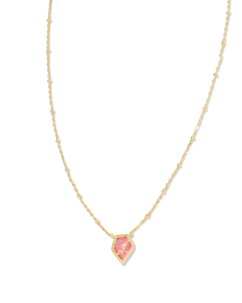 Framed Gold Tess Satellite Short Pendant Necklace in Luster Rose Pink Lab Grown Opal