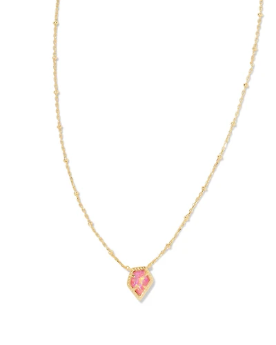 Framed Gold Tess Satellite Short Pendant Necklace in Luster Rose Pink Lab Grown Opal