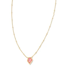Framed Gold Tess Satellite Short Pendant Necklace in Luster Rose Pink Lab Grown Opal