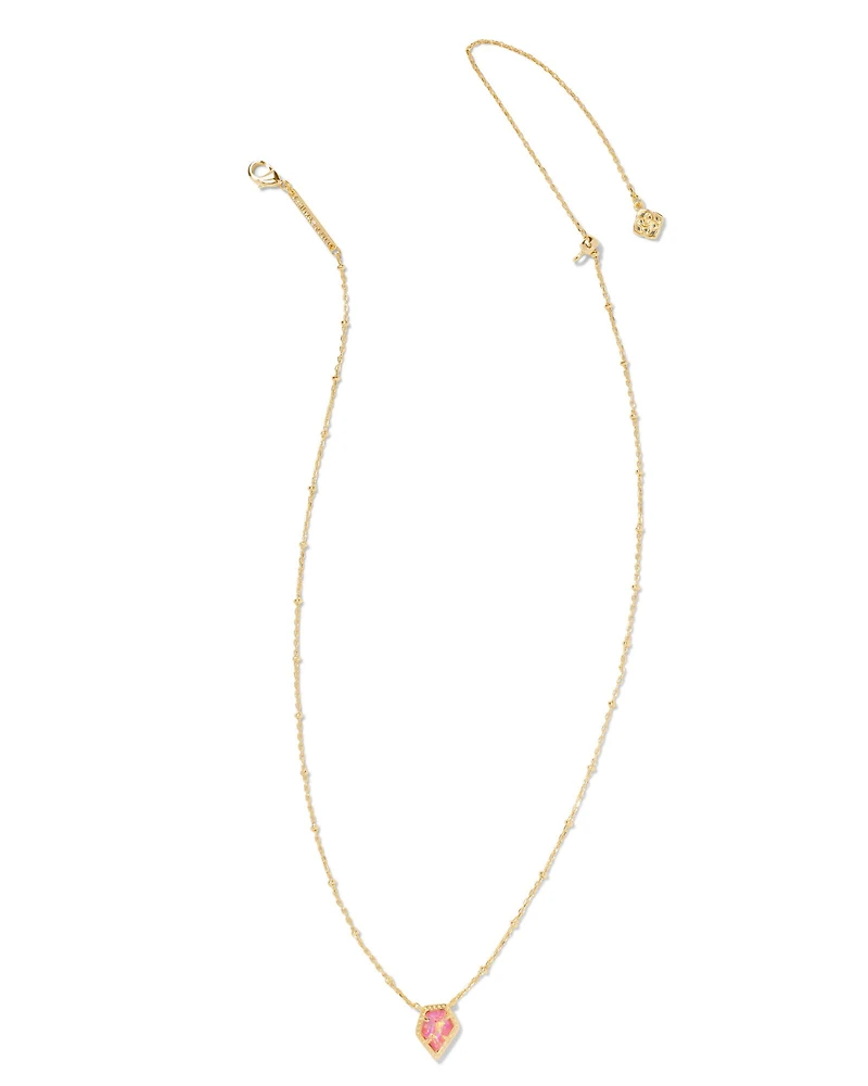 Framed Gold Tess Satellite Short Pendant Necklace in Luster Rose Pink Lab Grown Opal